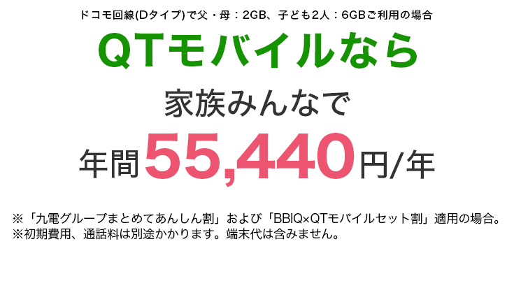 QTモバイルなら家族みんなで年間55,440円/年