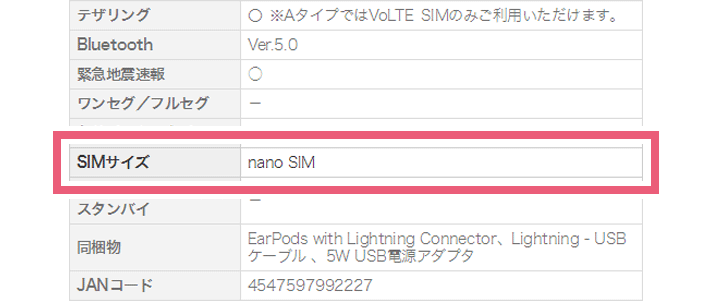 SIMサイズ nanoSIM